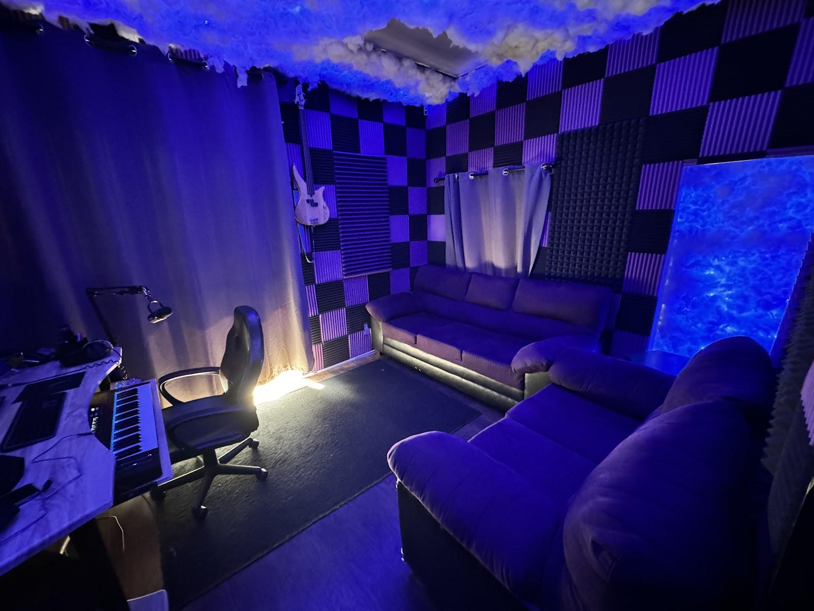 Lounge seating beside the control desk at Stars International